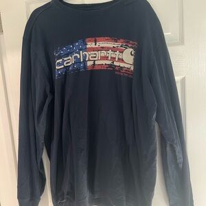 Carhartt Men's Dark Blue Long Sleeve Tee with Flag Design